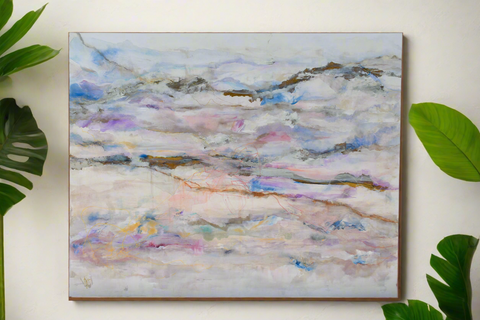 Large original Abstract painting with soft, blended colors on a light background