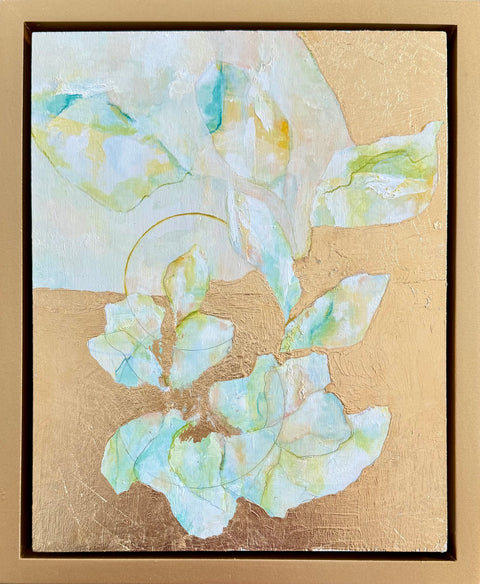 Botanical Abstract wood panel gold foil